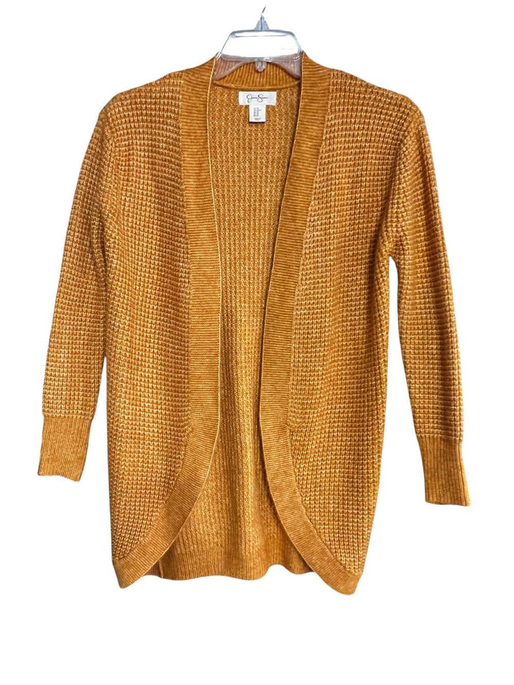 Jessica Simpson Women’s Cardigan Sz XS Gold Color Rounded Bottom Long Sleeve